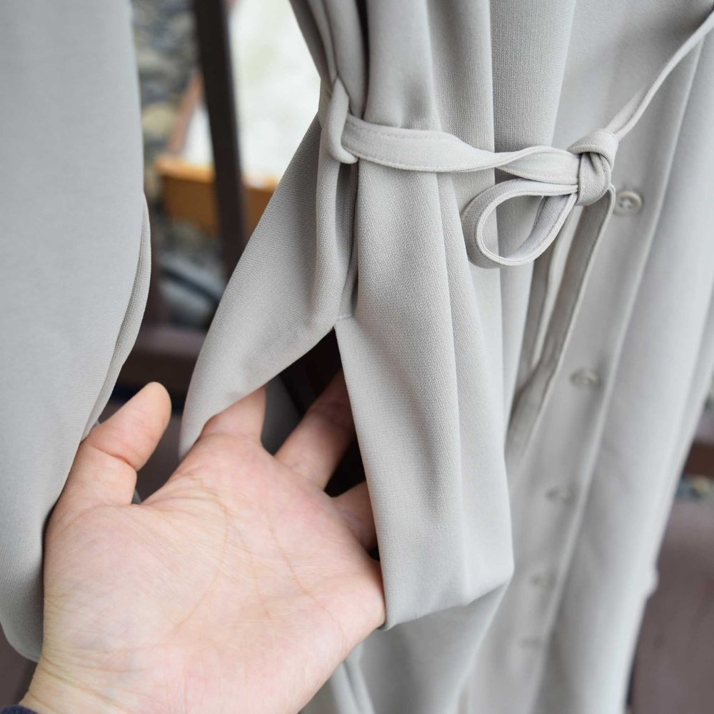 Uniqlo Solid Khaki Dress Long Sleeve - V Neck Shirt Dress - Picture 4 of 5